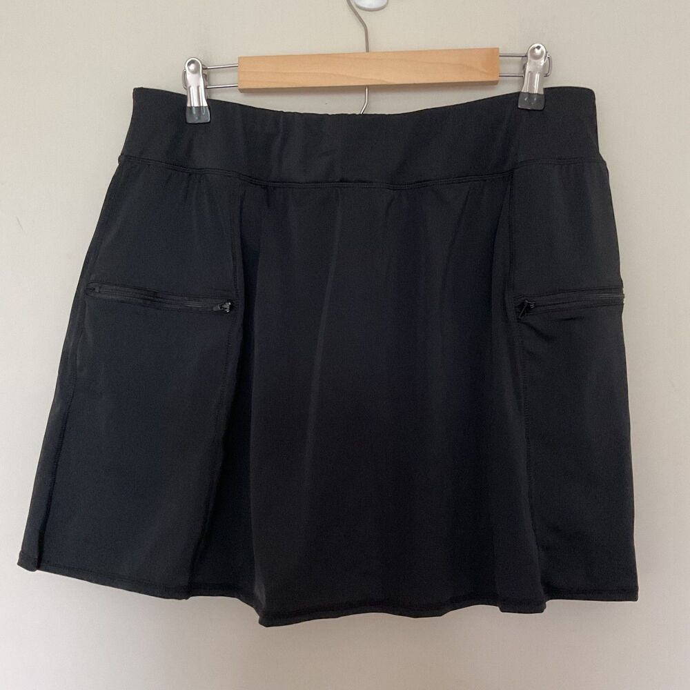 Swimsuits For All Black Zip-Pocket Swim Skort Skirt 16 Chlorine Resistant UPF 50